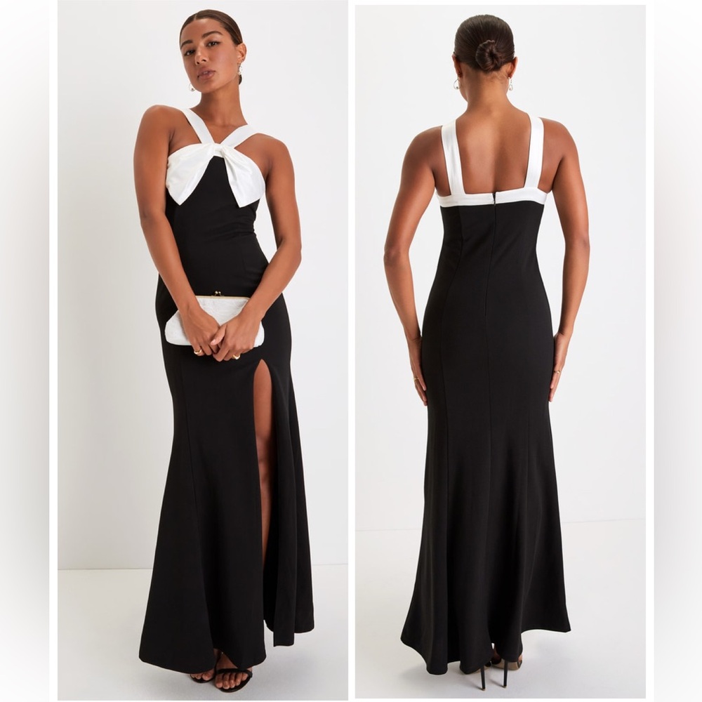 Lulus Luxurious Outlook Black and White Bow Mermaid Maxi Dress Size XL Classic